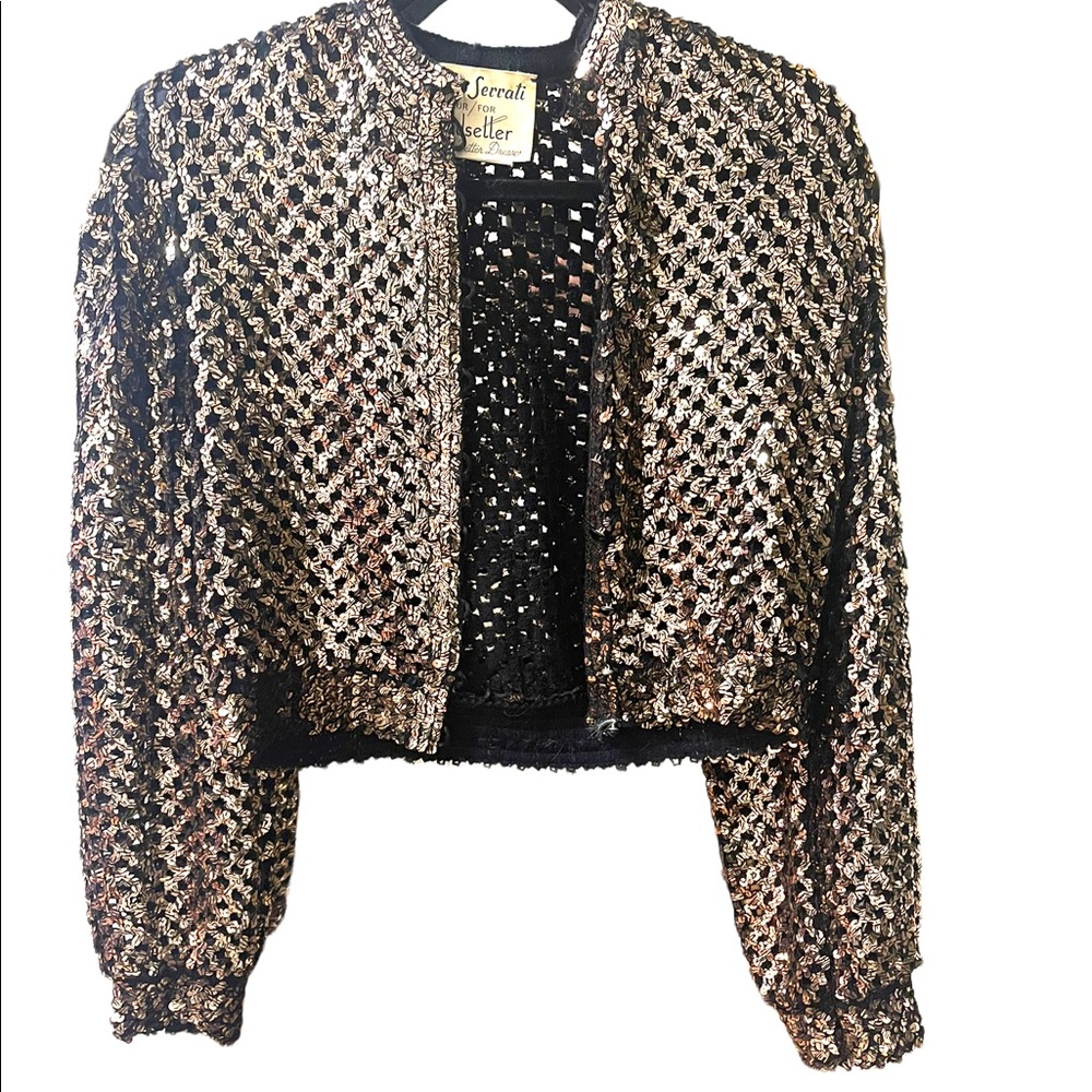 Vintage 1960s Enrico Serrati Gold sequin Sweater evening wear party bole…